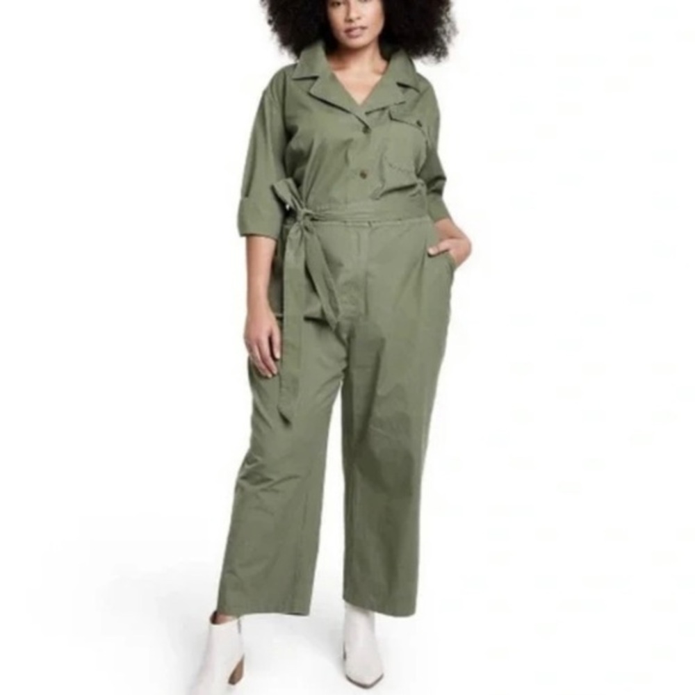 Nili Lotan x Target Jumpsuit Women's Plus Size 1X Olive Long Sleeve Tie-Front